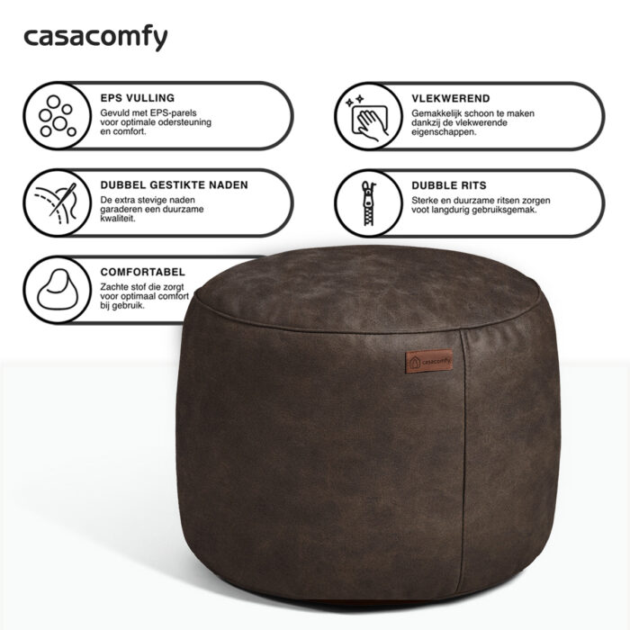 Casacomfy Modipouf - Poef / Hocker - Rond - Lederlook - Ø 45 cm - Cold Brew - Afbeelding 7