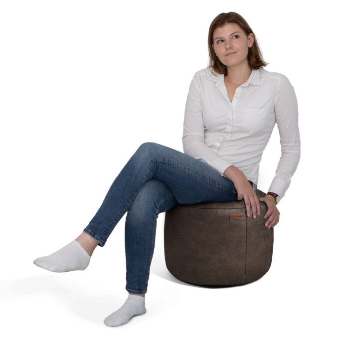 Casacomfy Modipouf - Poef / Hocker - Rond - Lederlook - Ø 45 cm - Cold Brew - Afbeelding 8