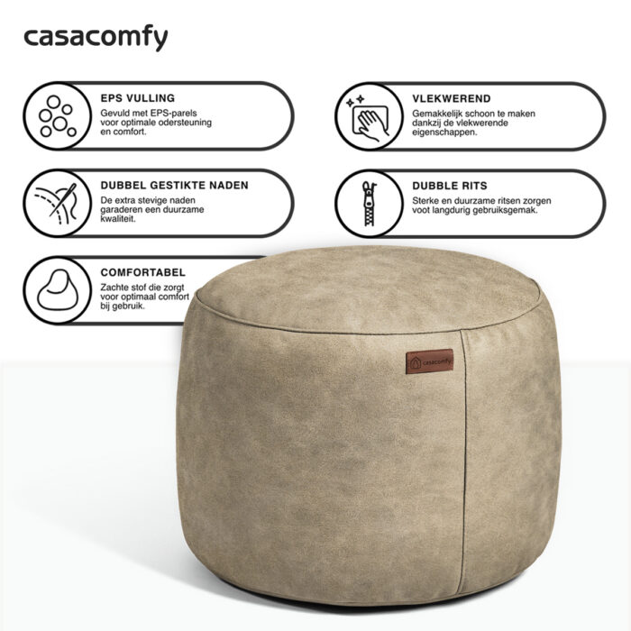 Casacomfy Modipouf - Poef / Hocker - Rond - Lederlook - Ø 45 cm - Latte - Afbeelding 7