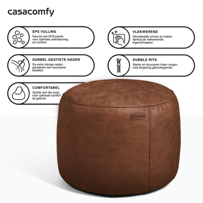 Casacomfy ModiPouf – Rond Poef – Caramel Latte – Voetenbankje – Lederlook - Afbeelding 7