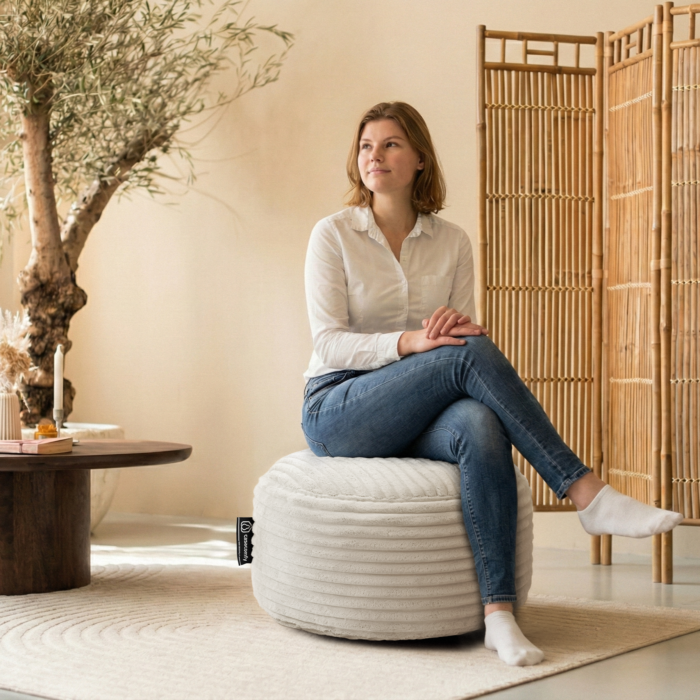 Casacomfy Poeffie - Poef - Groot Rond - Corduroy - 60x60x35 cm - Antraciet - Afbeelding 3
