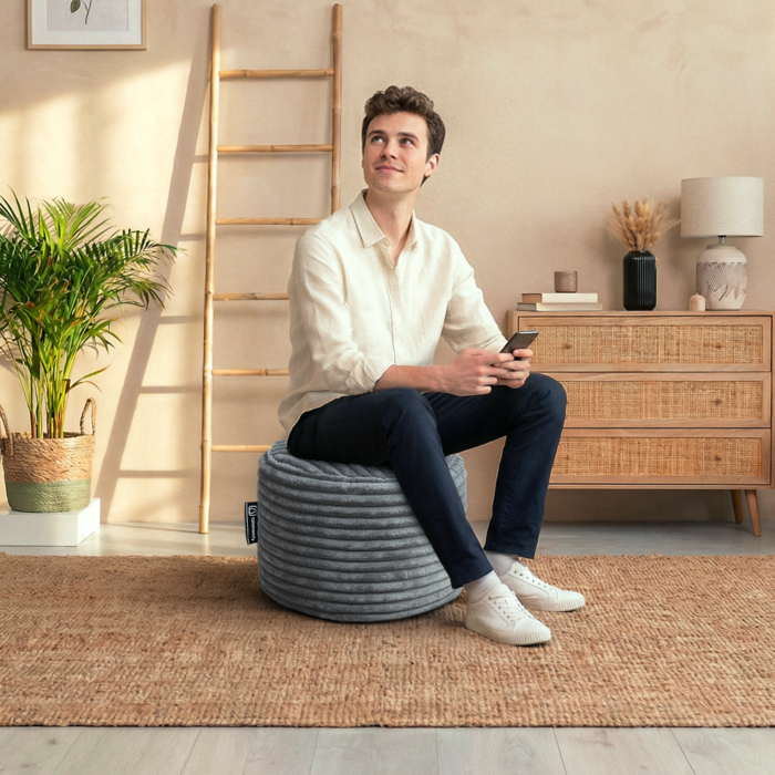 Casacomfy Poeffie - Poef - Rond - Corduroy - Ø 45 cm - Antraciet - Afbeelding 3