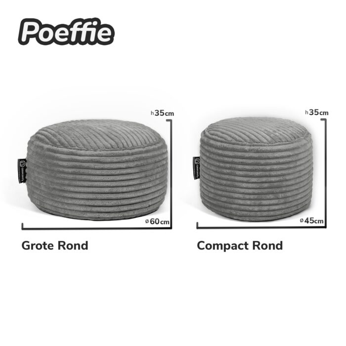Casacomfy Poeffie - Poef - Groot Rond - Corduroy - 60x60x35 cm - Antraciet - Afbeelding 6