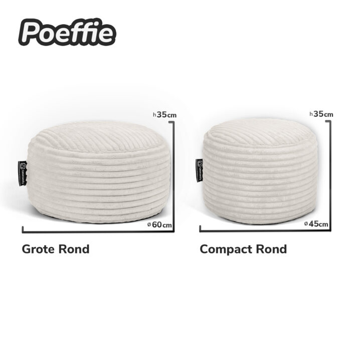 Casacomfy Poeffie - Poef - Groot Rond - Corduroy - 60x60x35 cm - Crème - Afbeelding 6