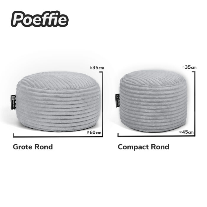 Casacomfy Poeffie - Poef - Groot Rond - Corduroy - 60x60x35 cm - Grijs - Afbeelding 6