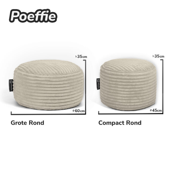Casacomfy Poeffie - Poef - Groot Rond - Corduroy - 60x60x35 cm - Beige - Afbeelding 6