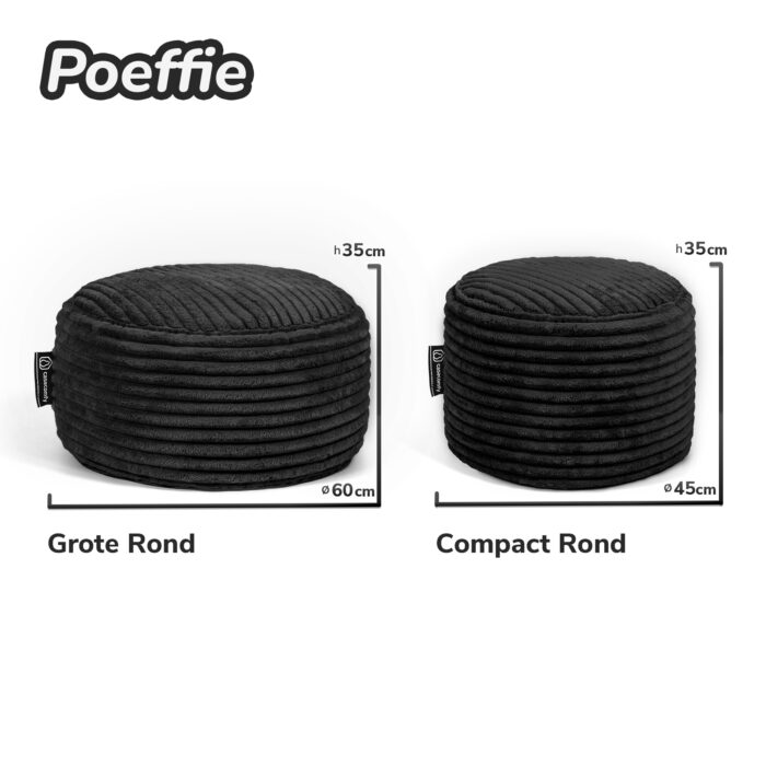 Casacomfy - Corduroy Poef - Zwart - Kleine Ronde - Afbeelding 6