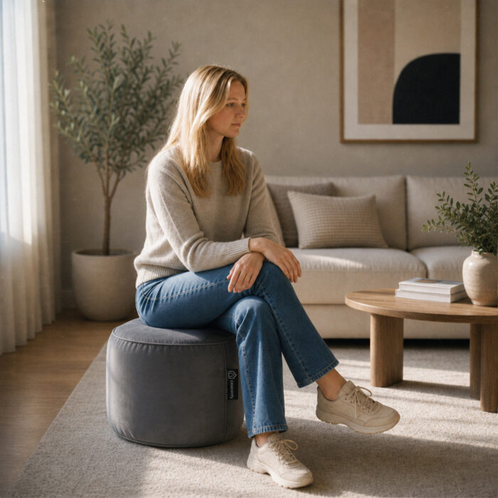 Casacomfy CozyClub - Ronde Poef - Beige - Fluwelstof - Woonkamerstoel - Afbeelding 2