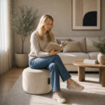 Casacomfy CozyClub - Ronde Poef - Beige - Fluwelstof - Woonkamerstoel - Afbeelding 4