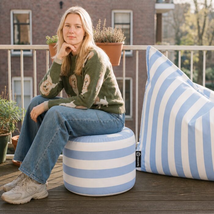 Casacomfy CozyStudio - Ronde Poef - Mokka Strepen - Zachte Stof - Woonkamerstoel - Afbeelding 4