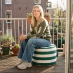 Casacomfy CozyStudio - Ronde Poef - Mokka Strepen - Zachte Stof - Woonkamerstoel - Afbeelding 2