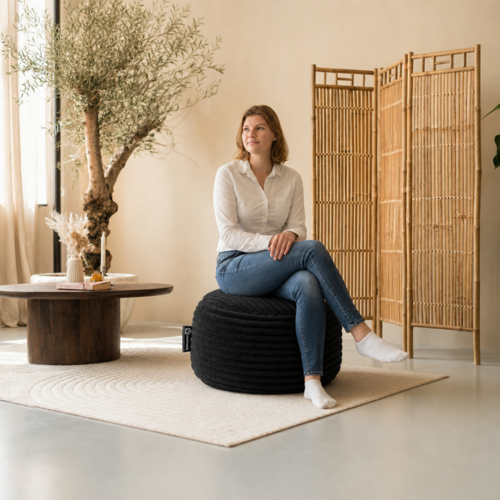 Casacomfy - Corduroy Poef - Zwart - Groot Rond - Afbeelding 2